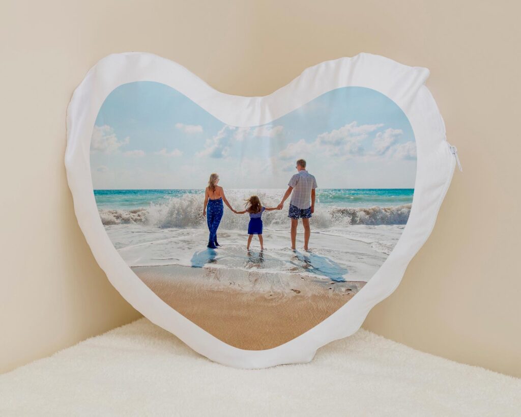 Peronalised heart shaped photo cushion