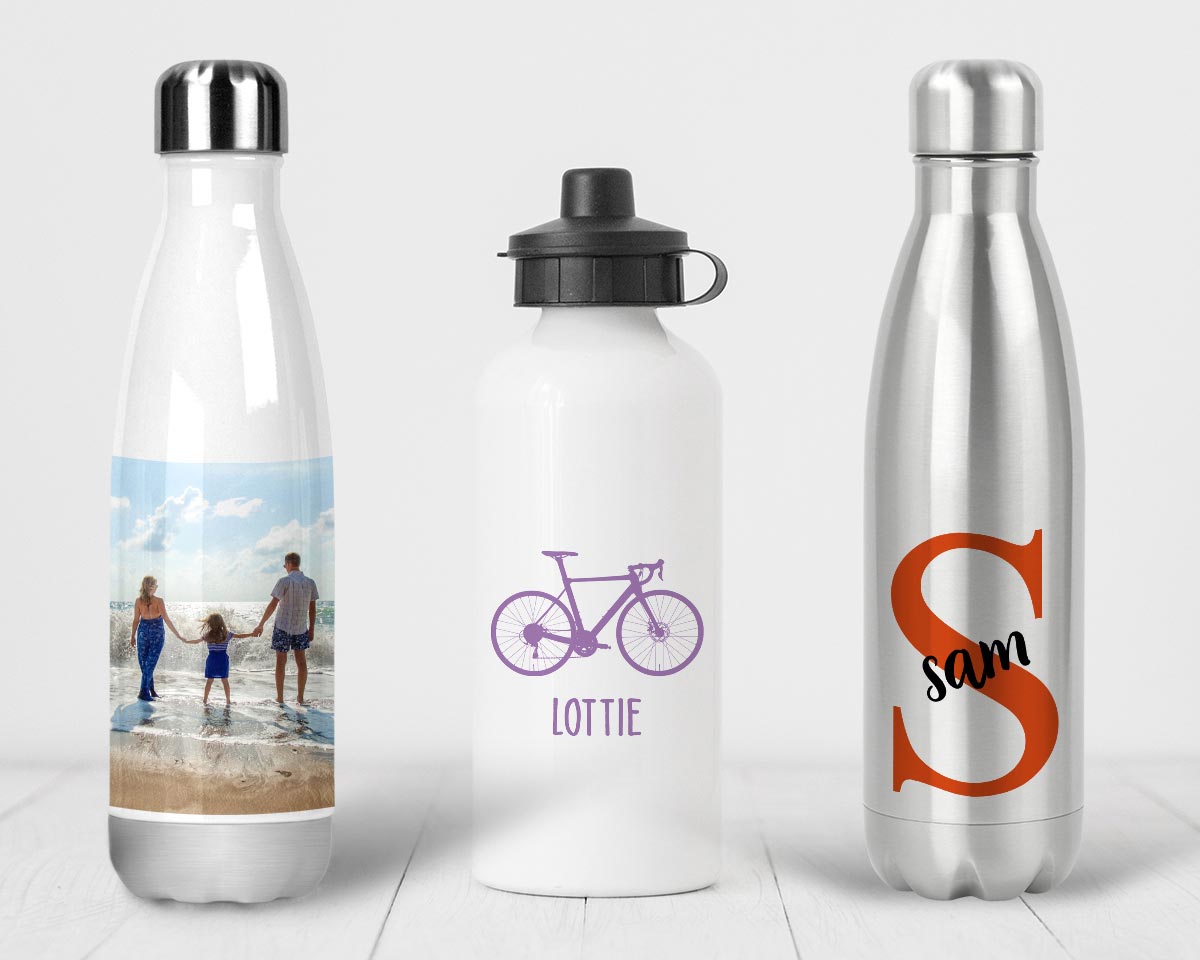 Personalised Water Bottles with photos, designs and text